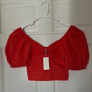 Sim and Sam Red Ruched Puff Sleeve Blouse